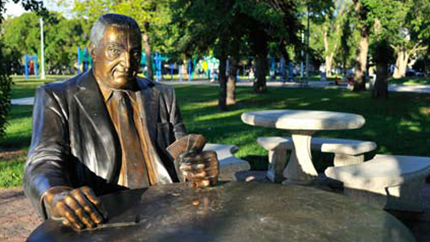 Photo of Frank Spinelli playing cards in Giovanni Caboto park.