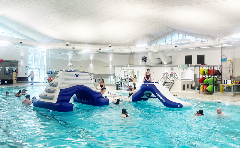 Inflatable obstacle course in a pool at Eastglen