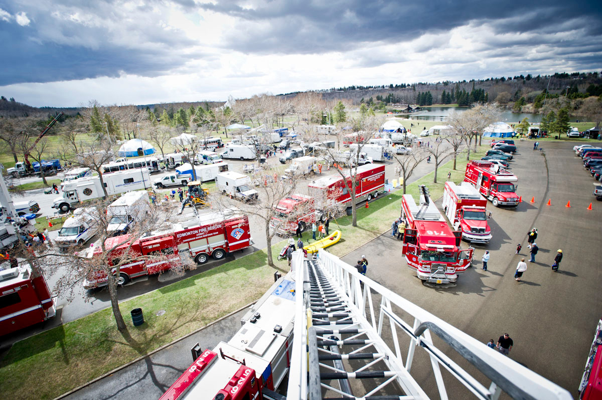 View of emergency vehicles from above at Get Ready on the Park