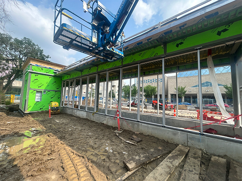 Metal beams on bus loop pop up structure