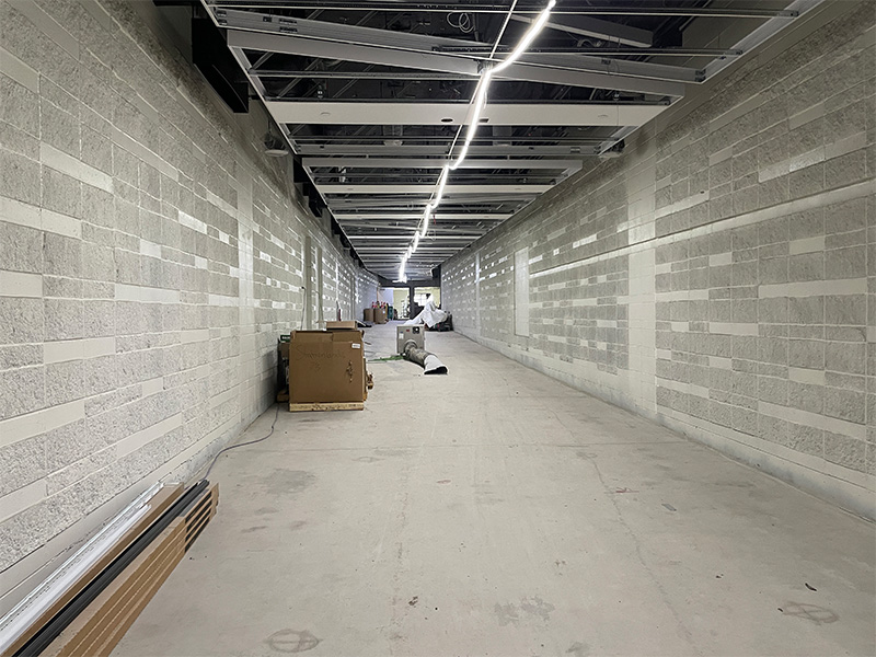 Brick walls showing the interior pedway progress