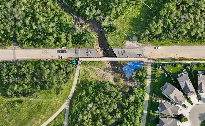 137 Avenue and Horseshoe Creek repair project area aerial view.