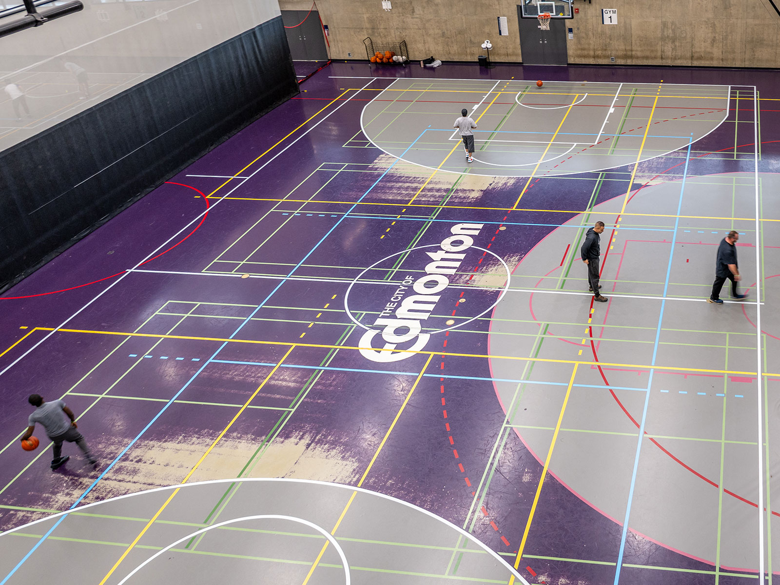 Gymnasium with basketball court