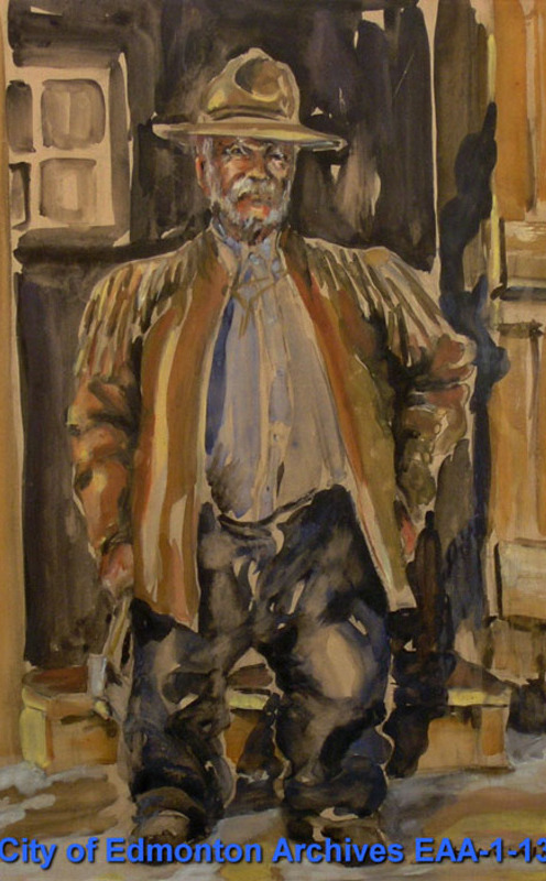 A painting of a man dressed in Western attire.