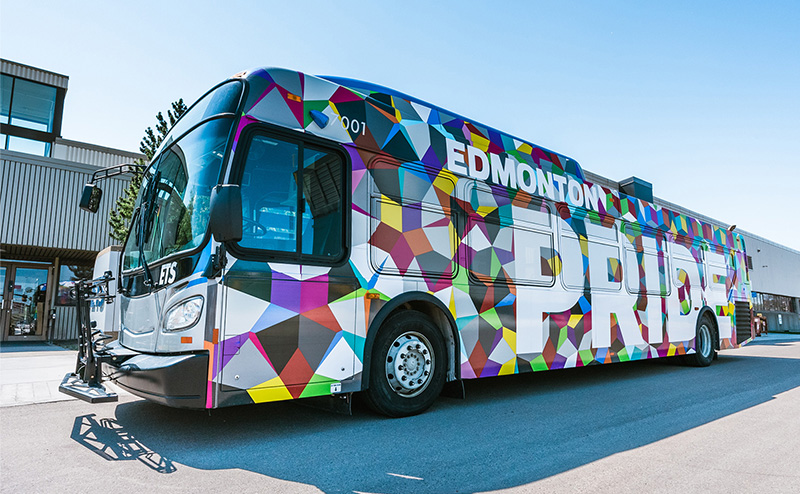 ETS bus with Edmonton Pride wrap