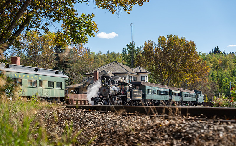 vintage train on tracks
