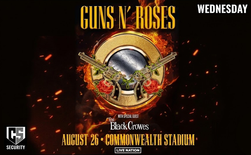 Guns N' Roses logo with special guest The Black Crowes logo. Wednesday, August 26 at Commonwealth Stadium by Live Nation.