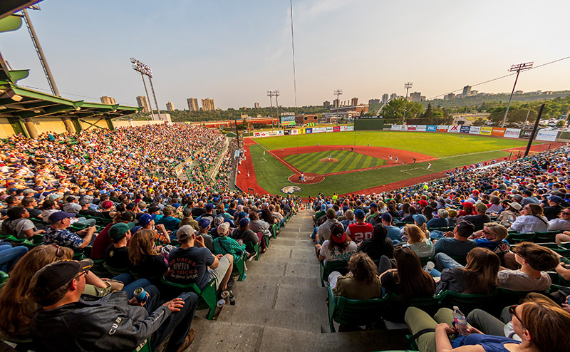 View from stands looking onto field at a Riverhawks game
