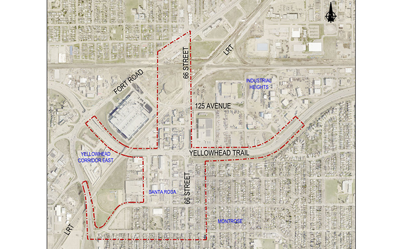 Map of Yellowhead Trail Project Aread between Wayne Gretzky Drive and 50 Street