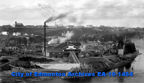 A view of an industrial chimney in Rossdale.