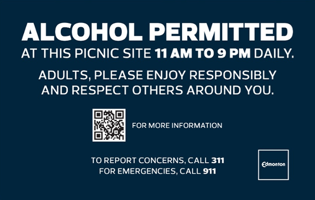 This sign will appear at non-bookable picnic site locations that permit alcohol consumption. 