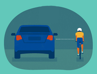 Graphic illustrating the distance to leave between cyclists and pedestrians and a car