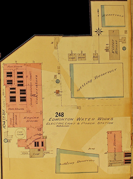 The Rossdale Power Plant and Edmonton Water Works as shown on the 1913 Fire Insurance Plan