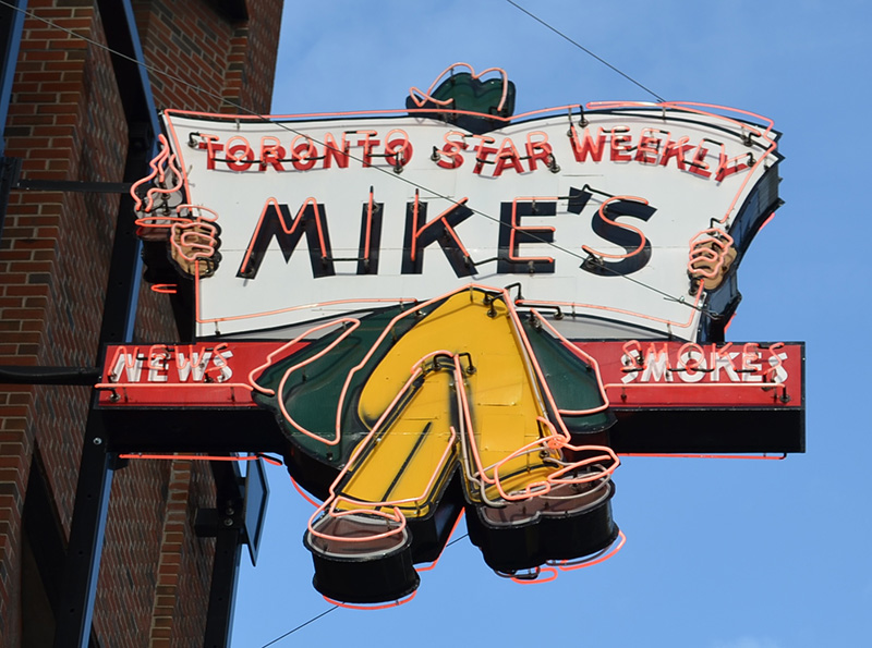 Mike's Newsstand neon sign