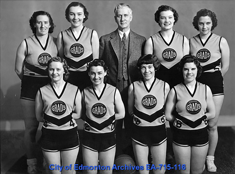 Black and white photo of the Edmonton Grads in 1939-40.