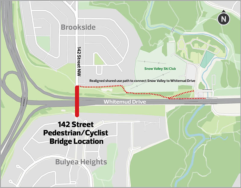 Rendering showing 142 Street pedestrian/cyclist bridge location