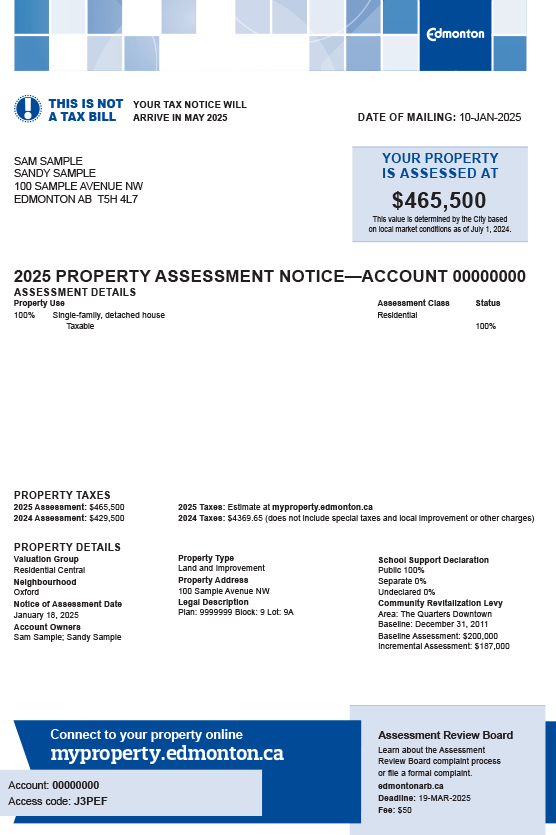 Property assessment notice sample.
