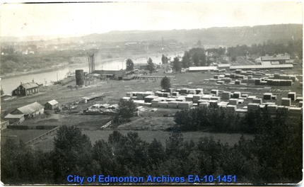 An aerial photo of Walter's Mill and Yard from 1913