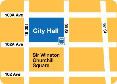 The Citizen and New Arrival Information Centre is in City Hall in downtown Edmonton, close to the Churchill LRT station.
