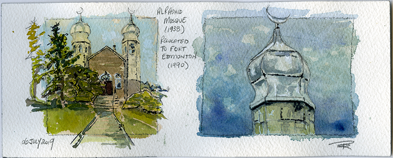 Two small watercolour paintings of a mosque. 