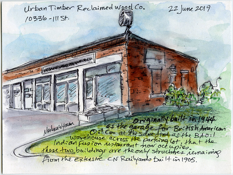 A sketch of an industrial brick building 