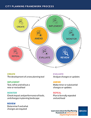 A graphic showing the Planning and Environment Services Framework process.