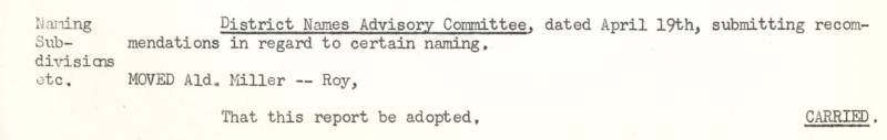 1956 Excerpt of Council Minutes