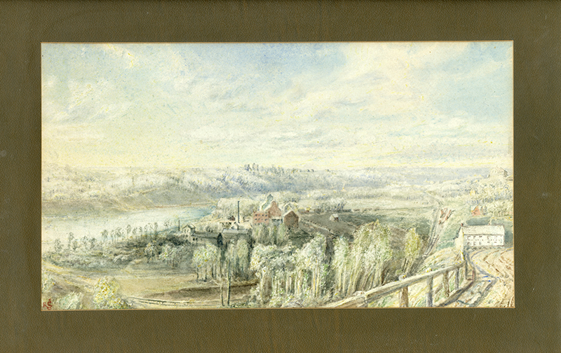 A painting of an overhead view of Edmonton's River Valley.