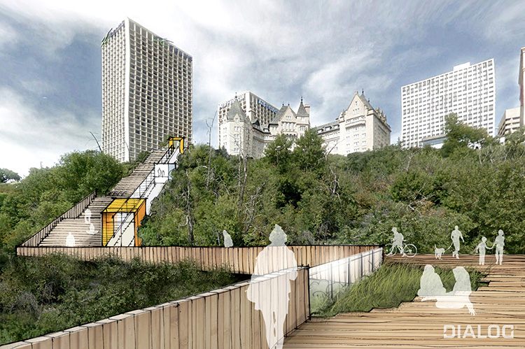 A 2015 design rendering of the new Edmonton funicular.