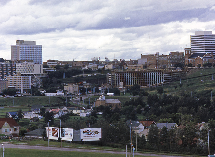 Colour photo of the Edmonton skyline, 1965.