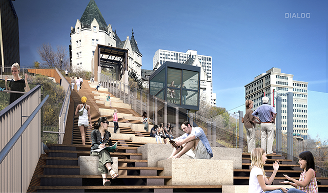 Rendering: the funicular steps