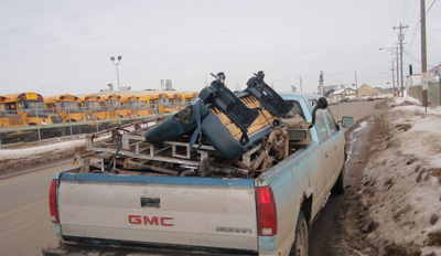 Vehicle hauling material in Edmonton