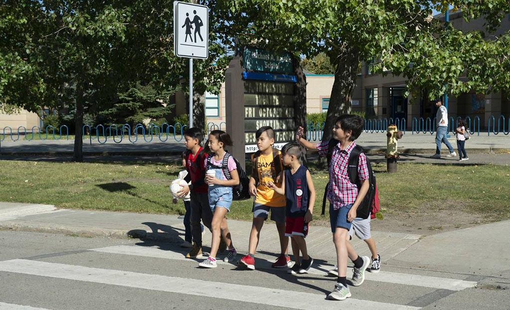 children on pedestrian crossing