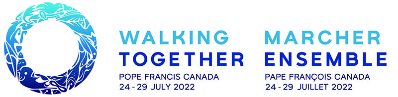 Walking Together logo with Papal visit dates July 24-29, 2022