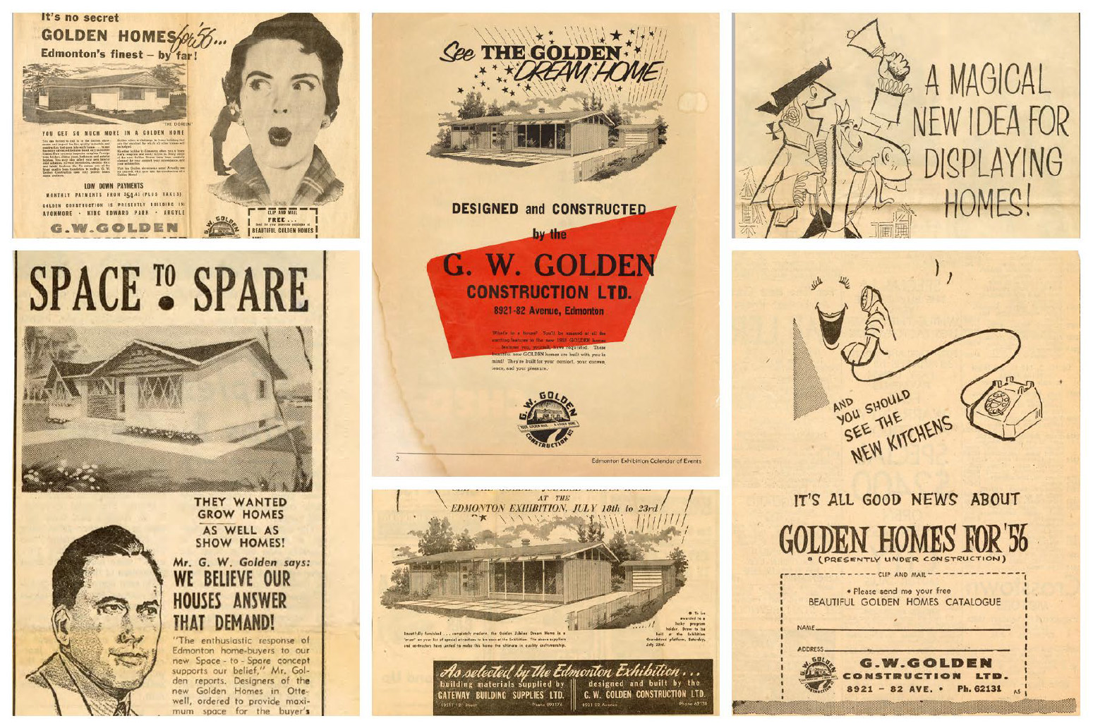 A collage of various advertisements for Golden Homes.
