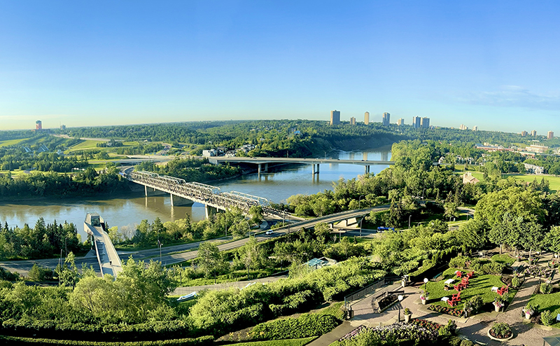aerial view of the river valley looking southwest from the east end of jasper avenue