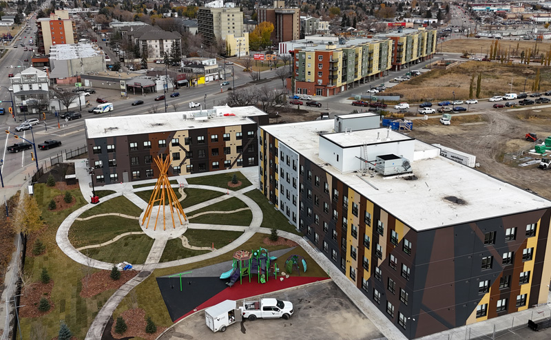 aerial view of building complex
