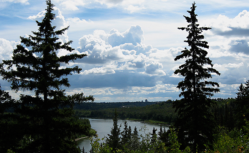 View of the river valley with a big sky of clouds