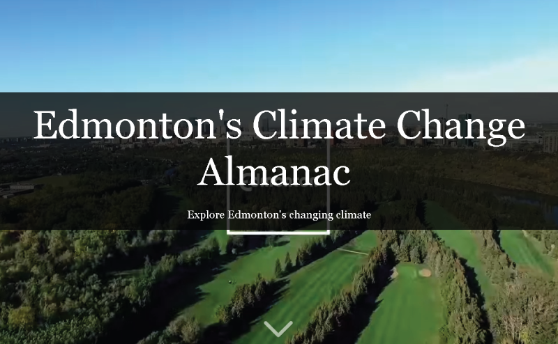 Edmonton's Climate Change Almanac photo showing text over a photo of a golf course.
