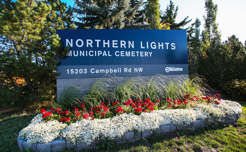 Northern Lights Cemetery sign