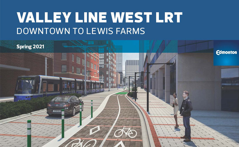 cover page with view of roadway with car, LRT and pedestrians