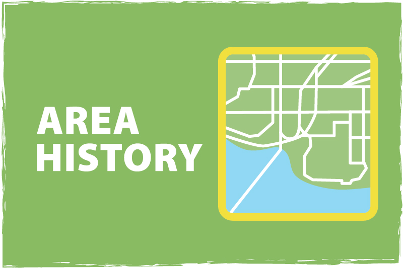 Graphic with a map and Area History in text