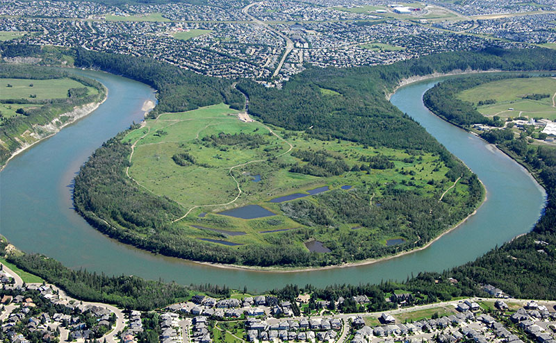 An aerial view of the North Saskatchewan River
