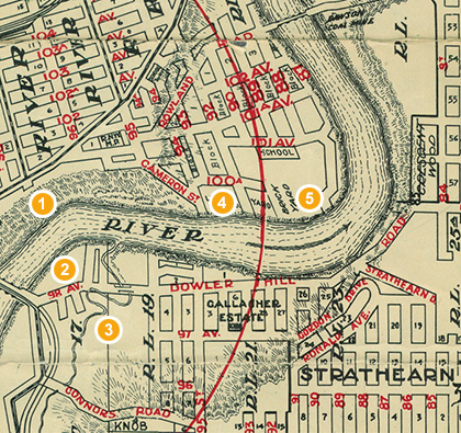Map of Gallagher and Fraser Flats areas during 1915 flood.