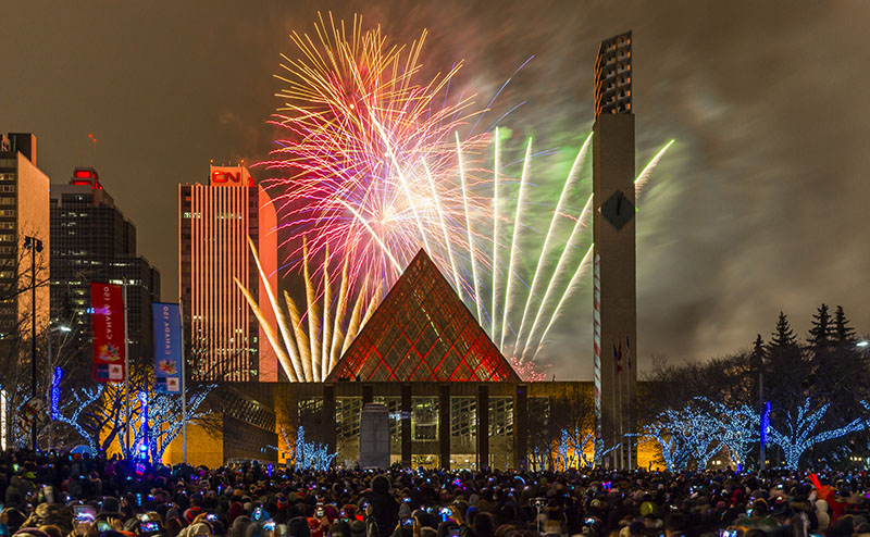 New Year's Eve fireworks in downtown Edmonton