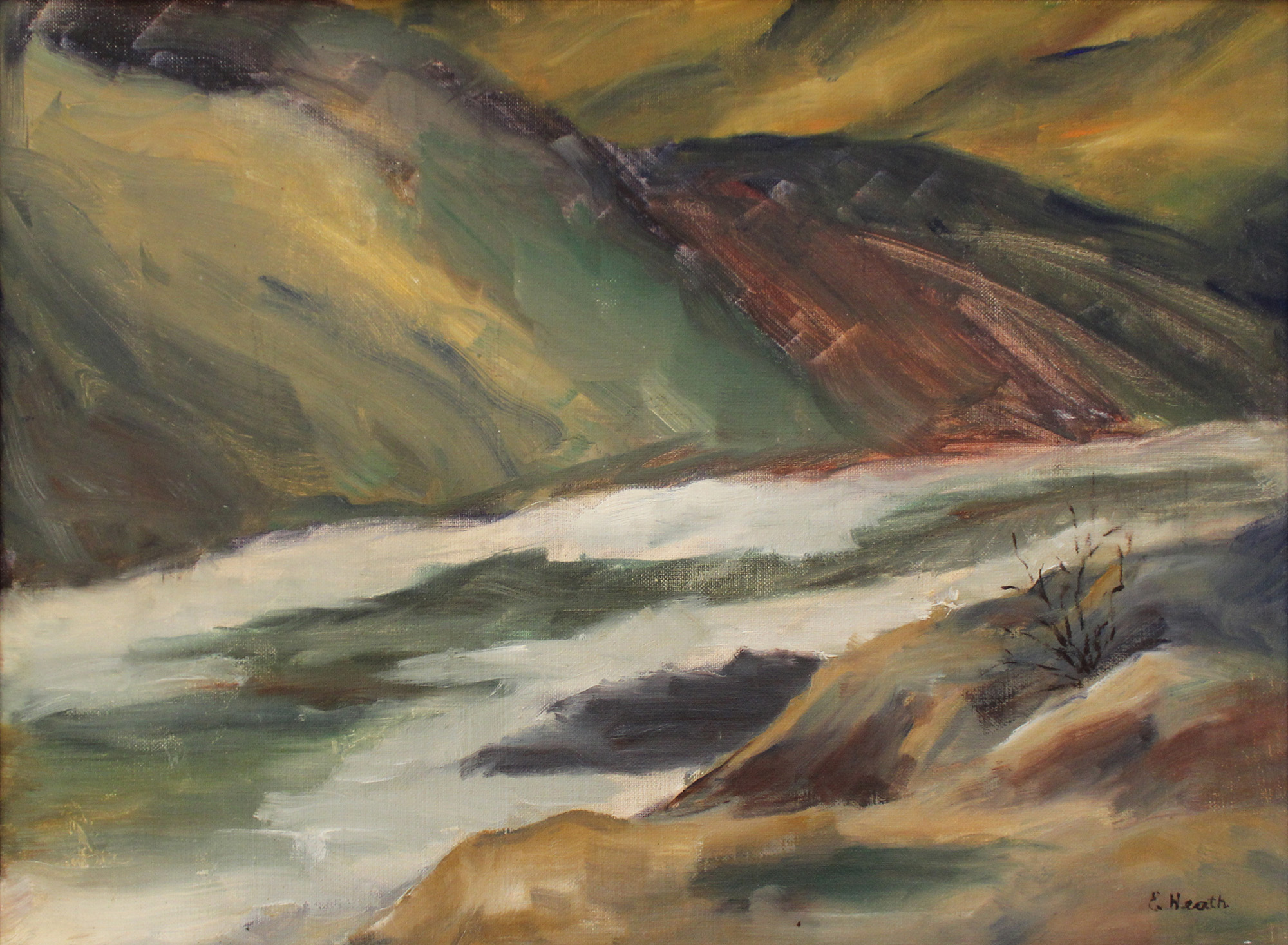 A painting of a creek.