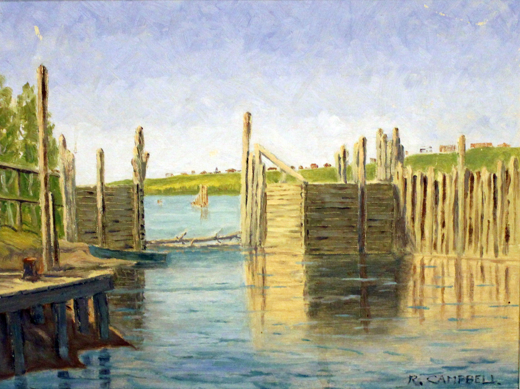 Painting of The Mooring Dock for the River Steamboat “City of Edmonton” at Walterdale in 1919