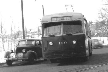 Bus in the river valley in the 40's