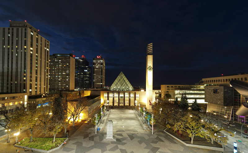 City Hall Plaza at night