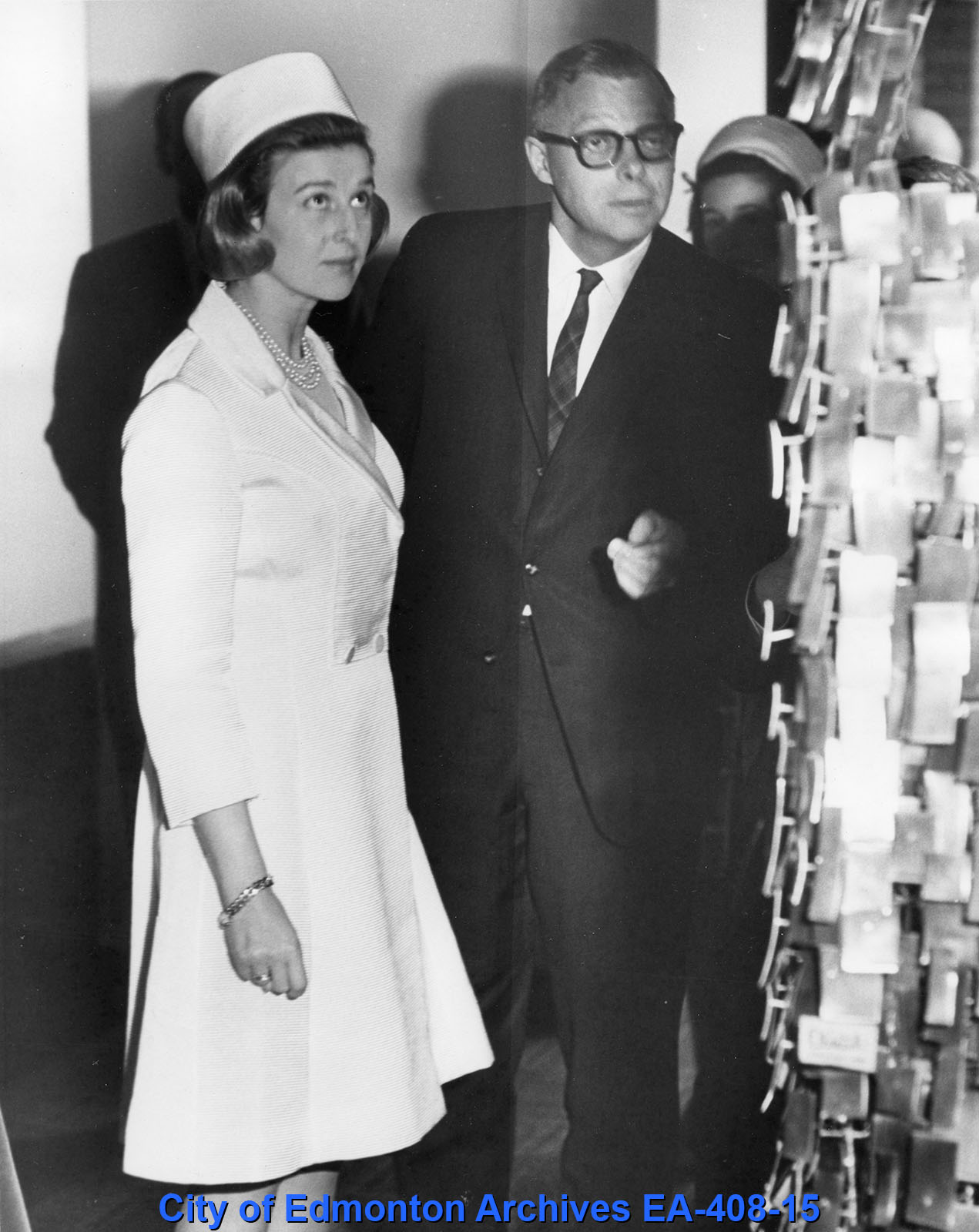 A black and white photograph of Mayor Dantzer and Princess Alexandra.